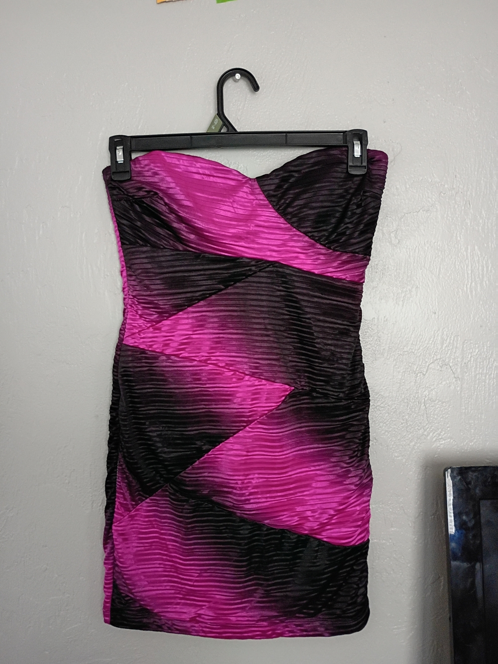 Strapless Pink and Black Textured Party Dress